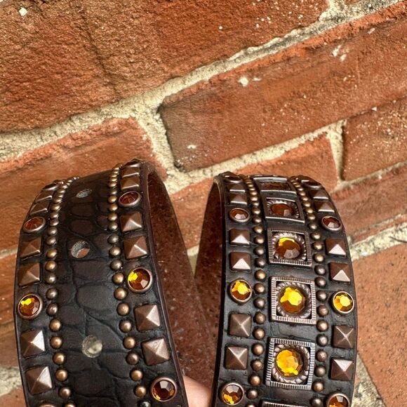 Nomad Studded Rhinestone Western Leather Belt Floral Buckle Brown S/M NEW main image 6